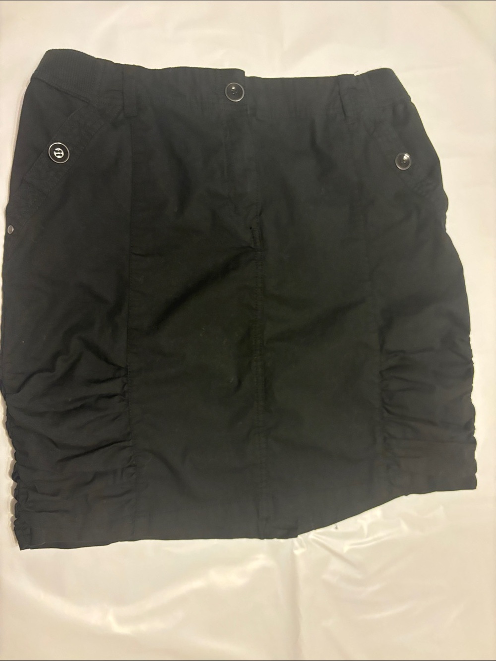 Tribal Black Ruched Mini Skirt with Button Details